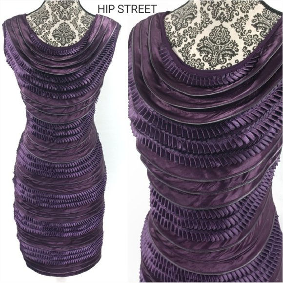 FRANCCESCA BELLINI Sleeveless Layers & Mini Pleat Satin Sheath Party Dress M/L - Picture 1 of 5